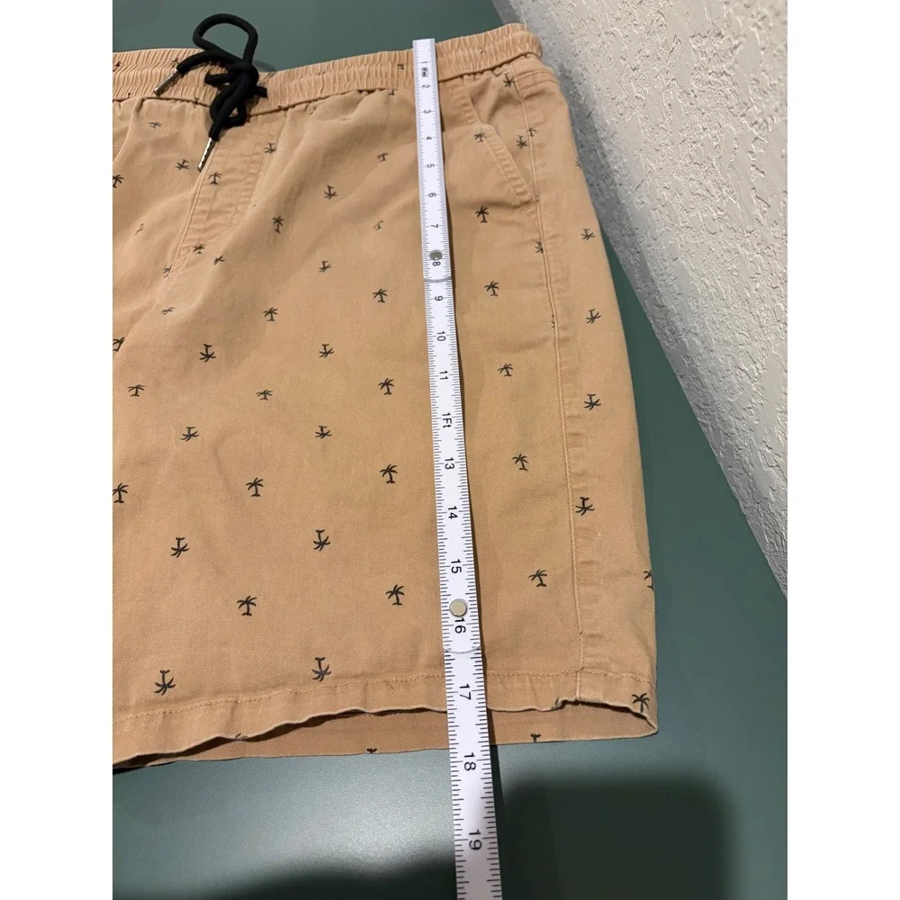 JMIERR Mens Tan Palm Tree Print Drawstring Shorts Size 34 Khaki Casual Summer